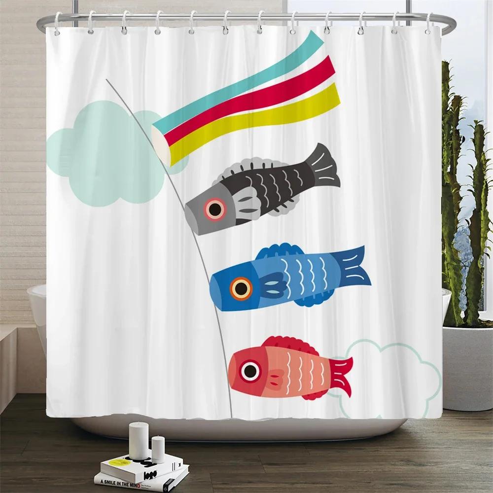 

Carp Banner Lucky Cat Printed Bath Curtains Bathroom For Bathing Cover Shower Curtains With 12 Pcs Hooks W60H190(CM)-1 Pcs