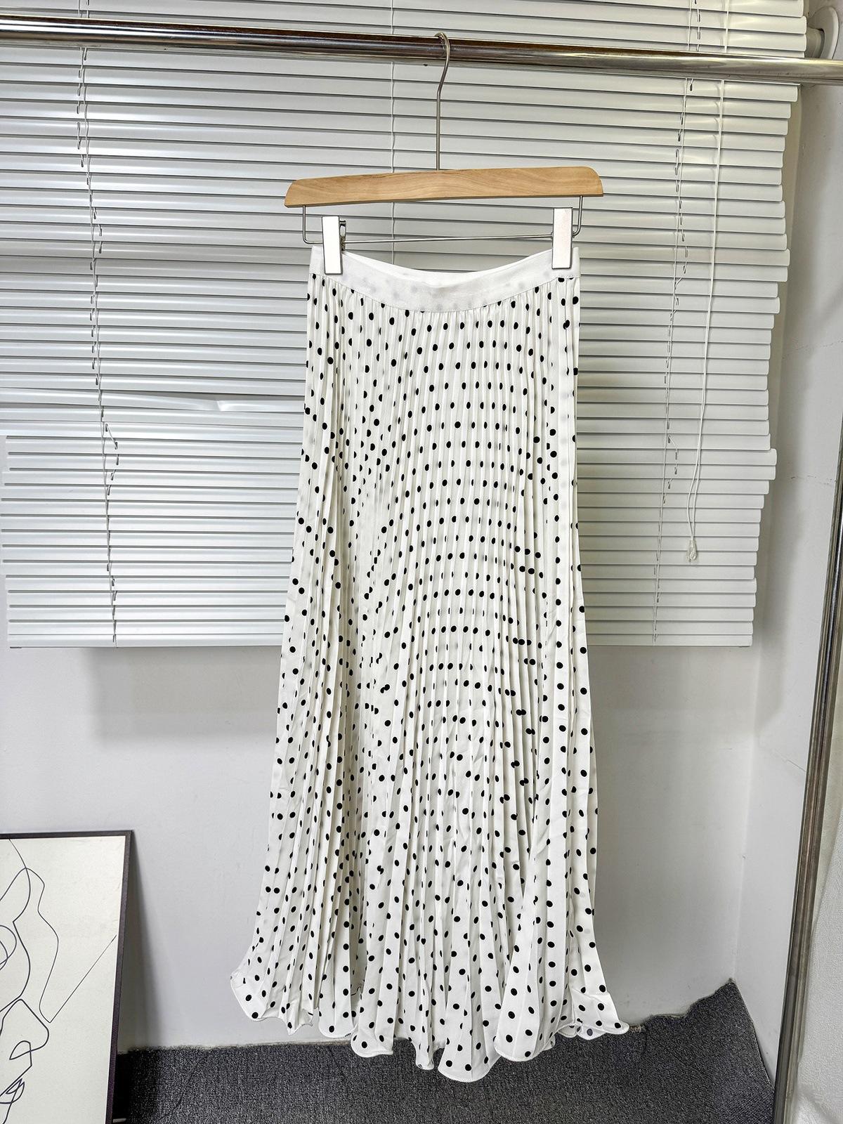 

Classic fashion pleated polka dot skirt French sweet versatile high waist A-shaped skirt medium and long pleated skirt One size белый