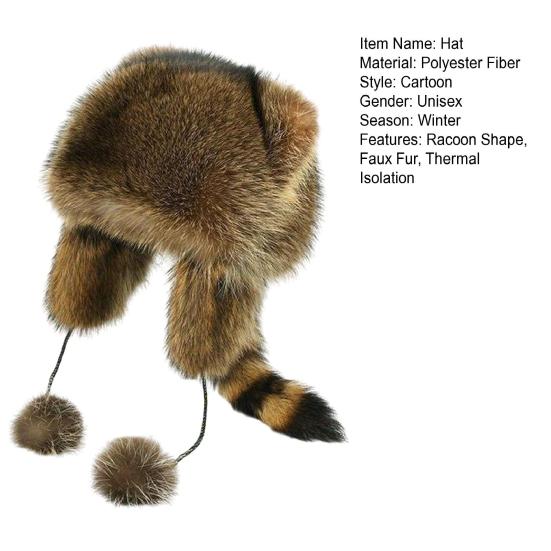 Chapeau d'hiver pour enfants adultes Forme raton laveur Fausse fourrure Isolation thermique Coupe-vent