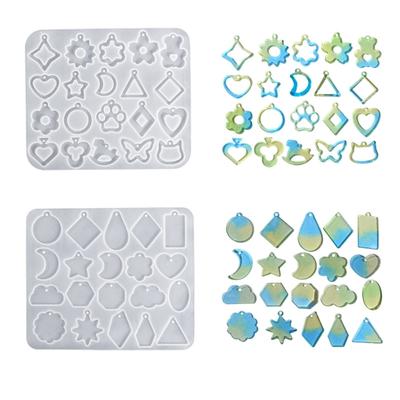 2Pieces Multifuntional Jewelry Molds Flower Pendant Moulds Silicone Keychain Molds for Resin Earrings and Pendants