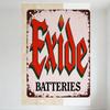 Vintage Exide Batteries Metal Sign, Rusty Border Red Text Green Outline, Retro Advertising Tin Sign for Wall Decor with Mounting