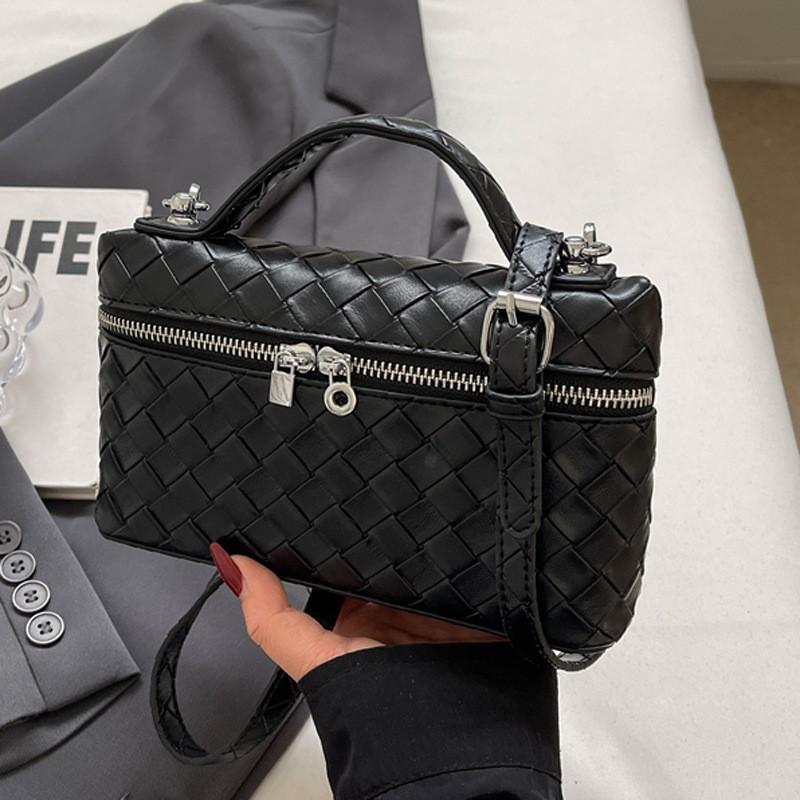 Ielgy Fashionable Woven Bag Hand-Carrying Square Box Lunch Box Bag Portable Shoulder Messenger Bag