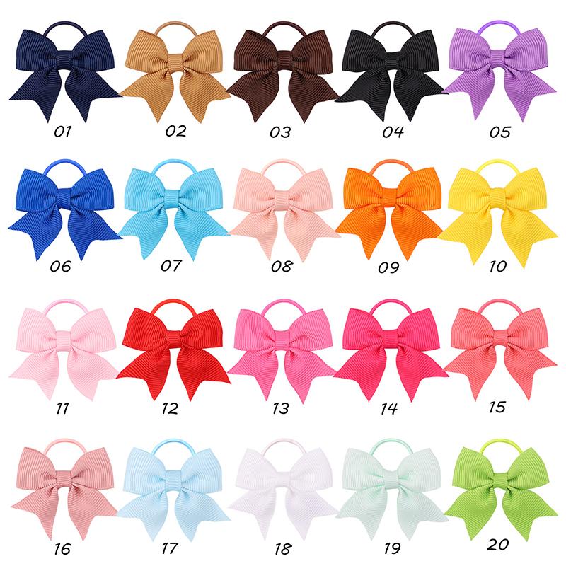 10Pcs  Color Grosgrain Ribbon Bows Elastic Hairties Hair Bands Girls Spring Head Rope Hair Accessories