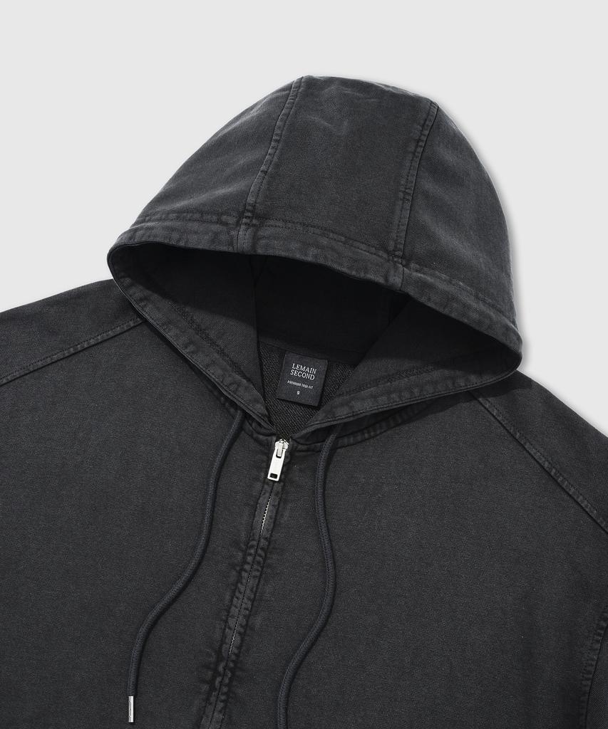 Lemain Second Vintage Pigment 2-Way Oversized Zip-Up Hoodie [Charcoal]