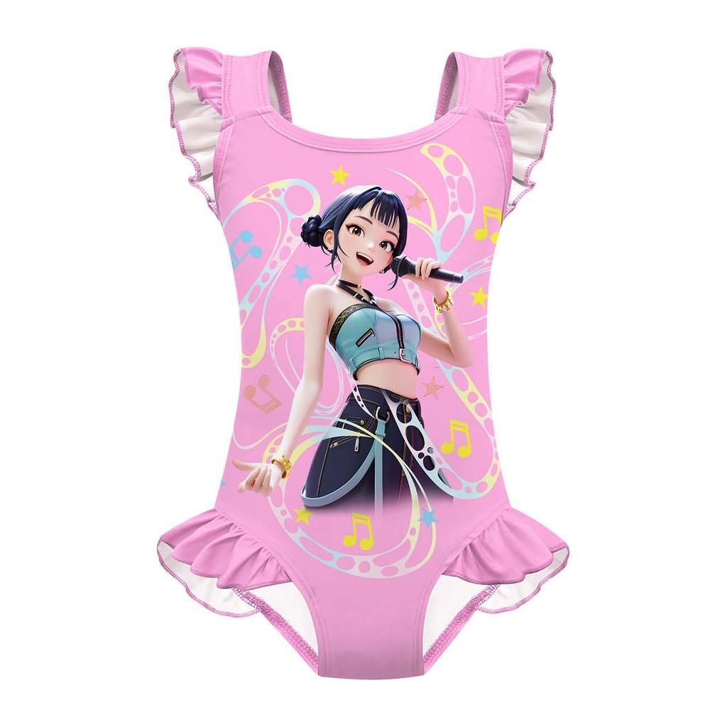 

Дитячий Дівчачий Аніме Мультяшний POP Співаки Румі Міра Зої Принт Волан Без рукавів Суцільний Купальник Купальний костюм 140cm