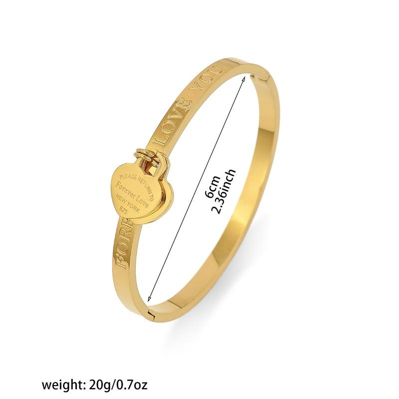 Meier Titanium Steel Bracelet for Women - French Letter Double Heart Bangle