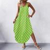 Women V Neck Polka Dot Printed Sleeveless Maxi Dress with Pockets Loose Fit Casual Beach Long Sundress for Summer