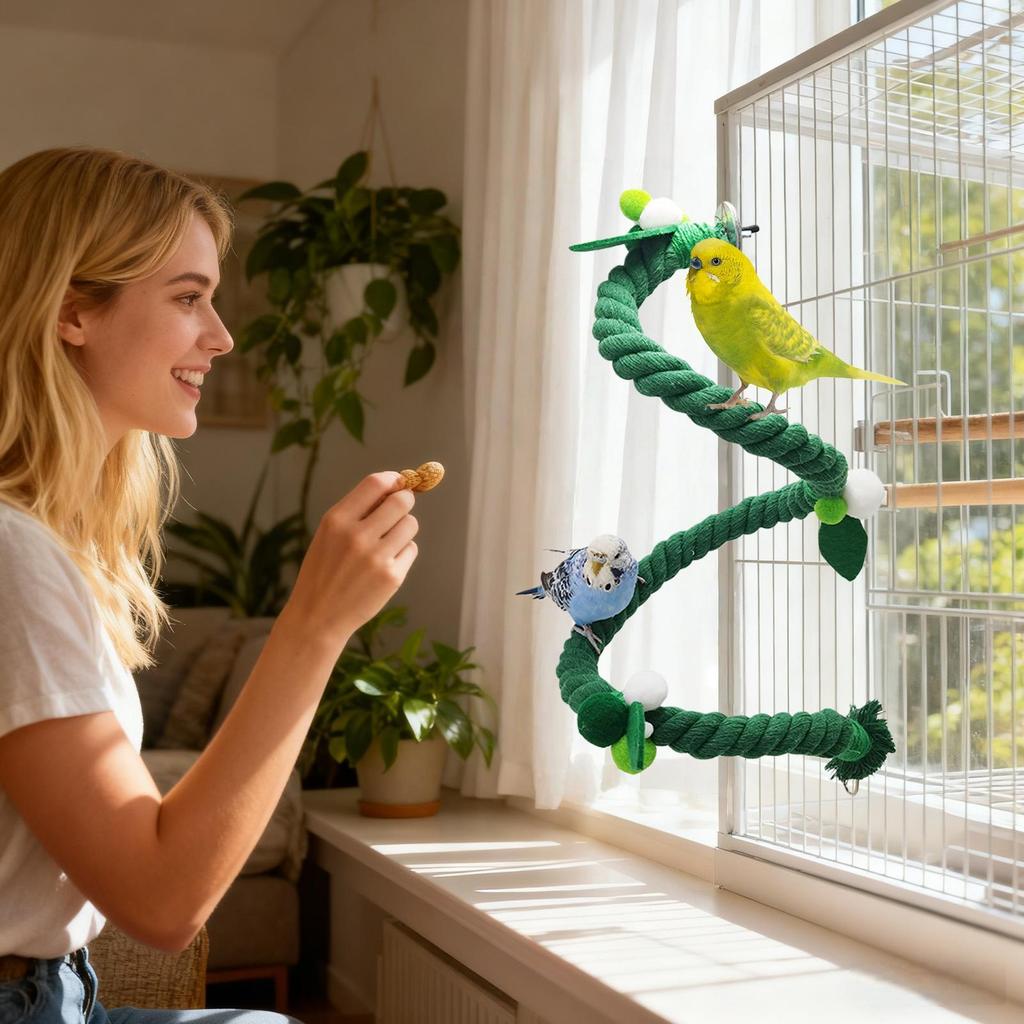 Parrot Rope Perch Cotton Flexible Standing Green Chewing Toy Climbing Swing Bird Rope Toy For Cockatoos Lovebirds Conures