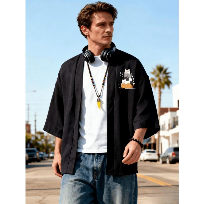 

Мужское японское кимоно с коротким рукавом S чёрный