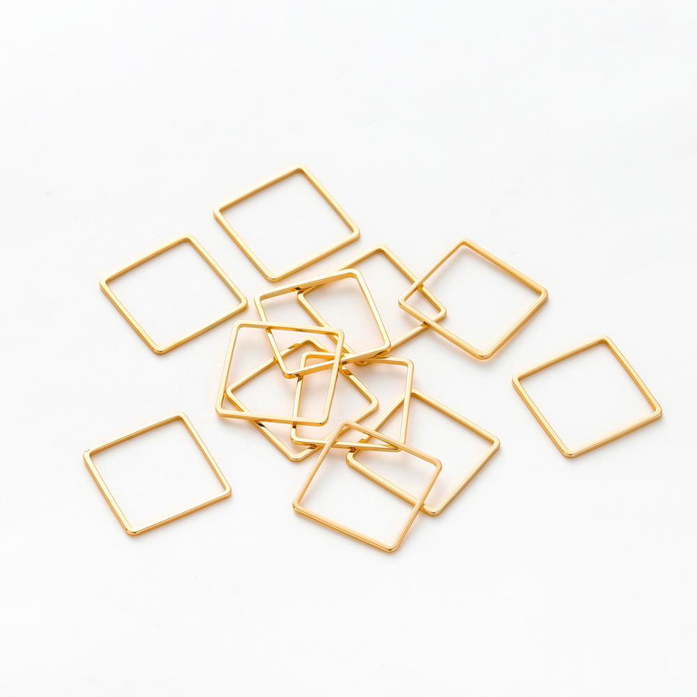 10Pcs 14K/18K Gold Color Plated Brass 20mm Square Hoops Earring Wires Connectors Closed Rings for DIY Jewelry Making Supplies