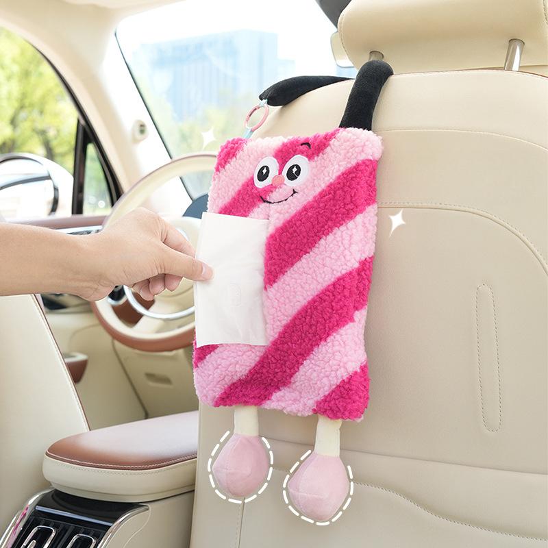 Creative cartoon car tissue box plush monster car seat back hanging paper box Internet celebrity inside tissue box