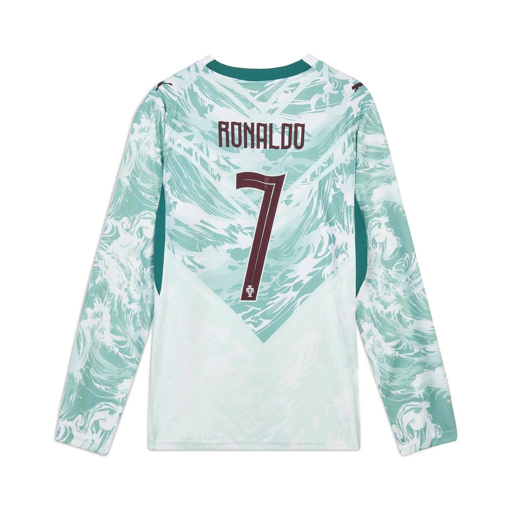 Puma Camisa de Jogo Fora Fpf Réplica Manga Longa Jogador Seleção Nacional de Portugal Versão Fã Fora Ronaldo 7 Bloco de Cores Pulôver Camisa de Futebol 788147-77