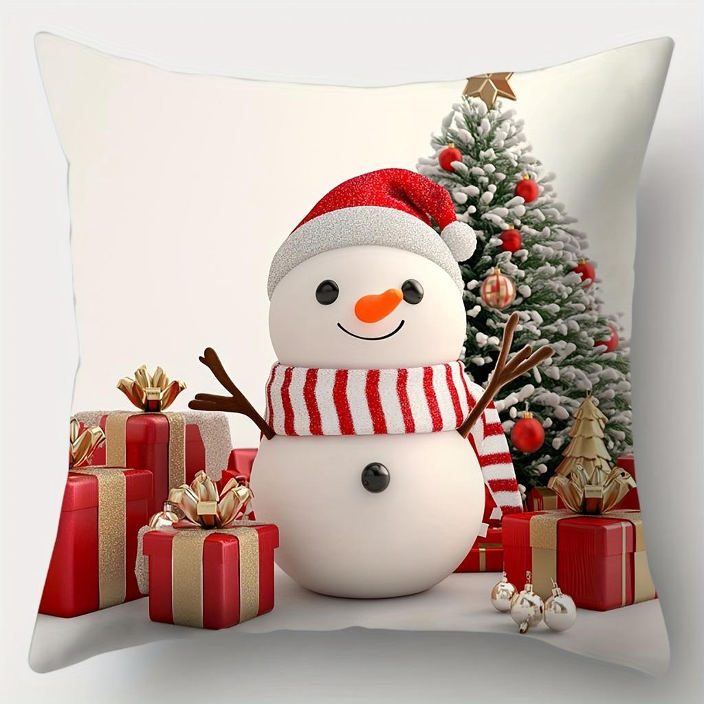 4Pcs Set, Christmas Pillowcase, 17.7"*17.7", Printed On One Side, Christmas Decoration, Sofa Lumbar Cushion Cover, Pillowcase Wi