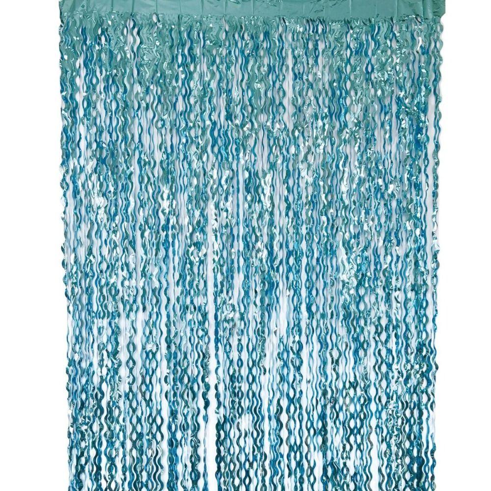 Fashion Tinsel Foil Fringe Curtains Wavy Teal Blue Tinsel Backdrop  Under The Sea Party