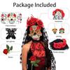 Halloween Bride Accessories Set with Red Rose Gloves Earrings and Stickers for Costume Photo Props