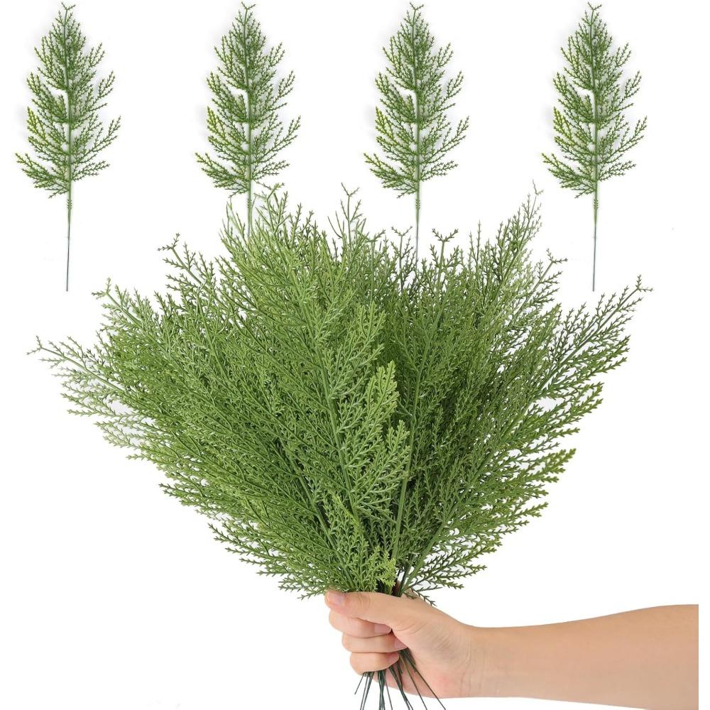 Artificial Pine Branches, Christmas Faux Cedar Stems, Artificial Faux Cedar Branches, Christmas Greenery Pine Picks for Wreath Craft DIY Decorations