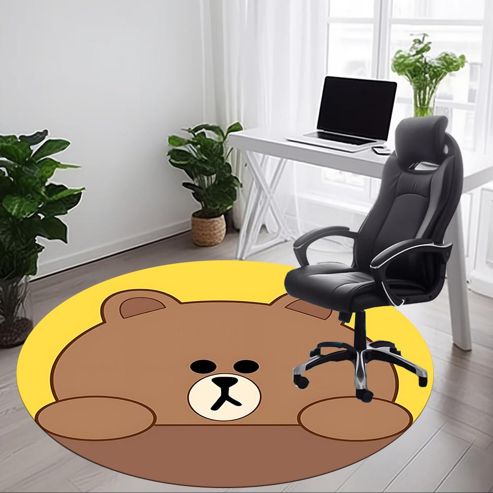 1pc BROWN Bear Line Office Round Area Rug, Under Office Chairs Bedroom Living Room Home Decor, Room Decoa1022101