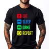 Eat Sleep Game Epeat Blue And White Graphic T Shirts Sale Casual Black Graphic Tees Clothes Korean