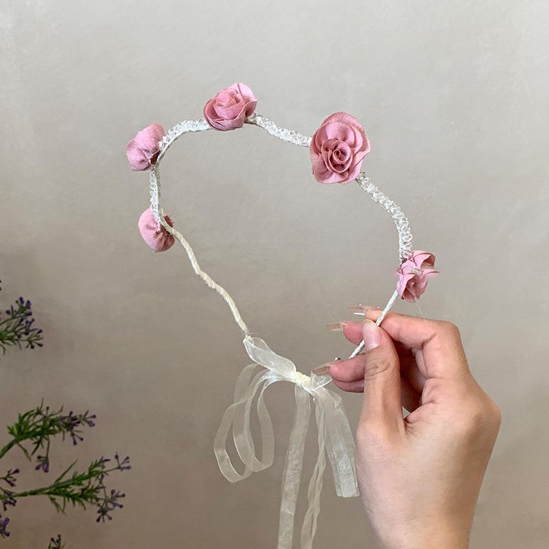 Crystal Flower Ribbon Wavy Headband Female Sweet Small Fresh Headband Fashionable Versatile High Skull Top Hair Accessories