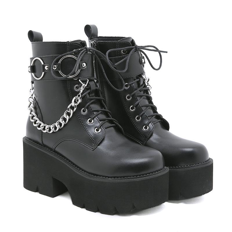 Fashion High Quality Short Ankle Leather Boots for Women Zipper 8cm High Heel Platform New 2025 Autumn Winter 35 43 Fashion Shoe Black