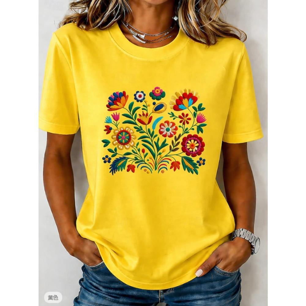 Fashion Women Retro Creative Colorful Flowers Print T Shirt Funny Casual O-neck Short Sleeves T-shirt Summer Female Tee Shirt