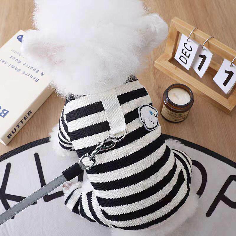 Striped Anti-Shedding Dog Shirt for Small Breeds - Spring/Autumn, Four-Legged Design for Teddy, Bichon, Pomeranian
