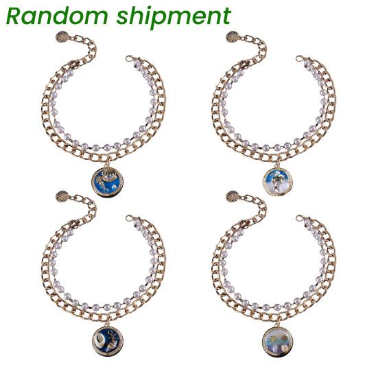 Faux Pearl Pet Necklace for Cats Dogs Adjustable Double-Layer Cat Collar with Ocean Theme Pendant for Wedding Birthday Accessory