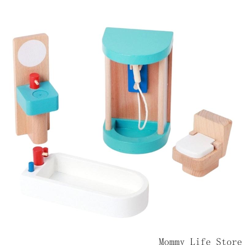 Wooden Miniature Furniture Playset Kids Role Playing Game Scene Arrangement Toy