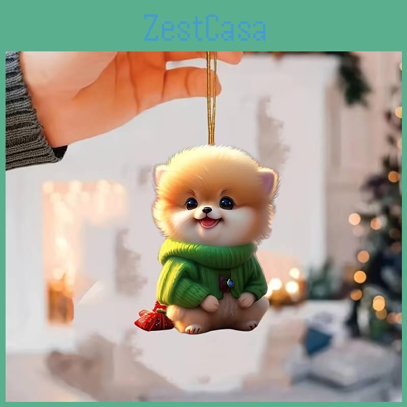 Adorable Plush Dog Acrylic Car Rearview Mirror Hanging Decoration Charm Gift