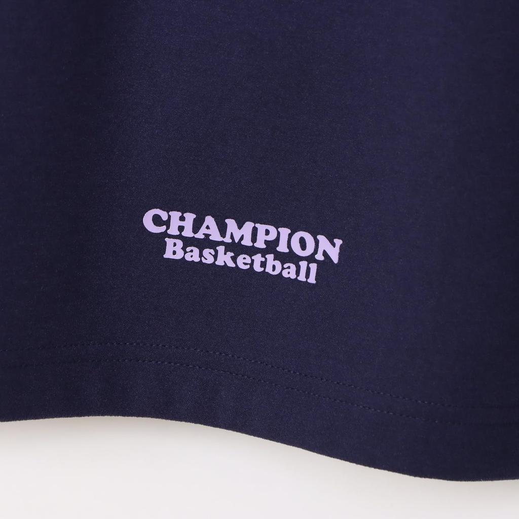 Champion Basketball Long Round Script Logo Women's T-Shirt, Navy, CW-AB429, Sleeve, Neck, Quick-Drying, Stretch, Antibacterial, Odor-Resistant, Warm,