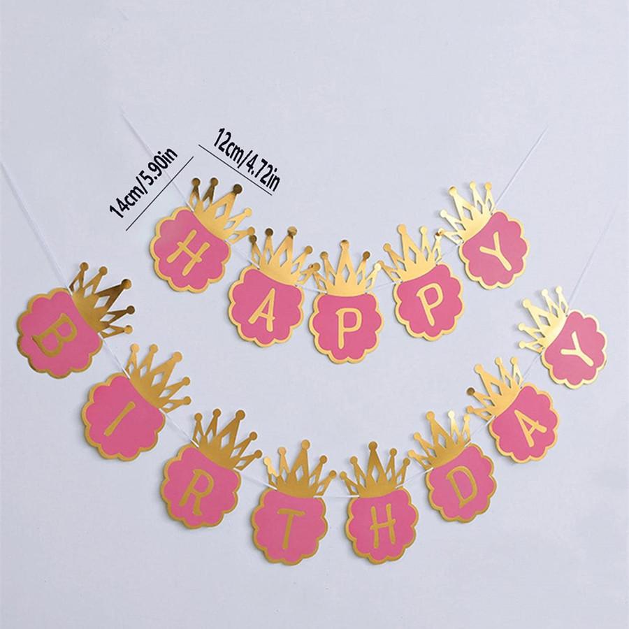 

Bronzing Crown Birthday Banner Blue Pink Happy Birthday Banner Prince And Princess Party Decoration First Birthday Party Decor