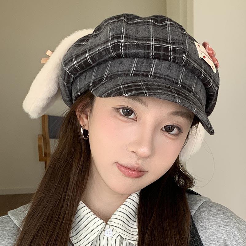 Cute Rabbit Ear Octagonal Hat Children Summer New Travel Sweet Versatile Big Head Circumference Show Face Small Beret