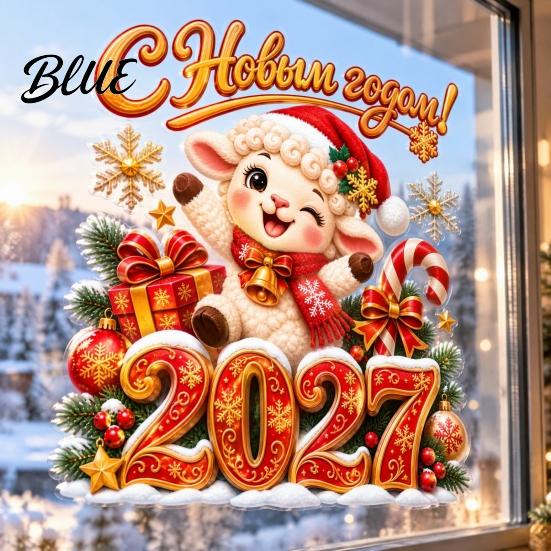 No Glue Glass Stickers 2027 Russian New Year Static Stickers of Goat PVC Window Decals for Clings Home and Shop Decoration Cute Lamb Pattern