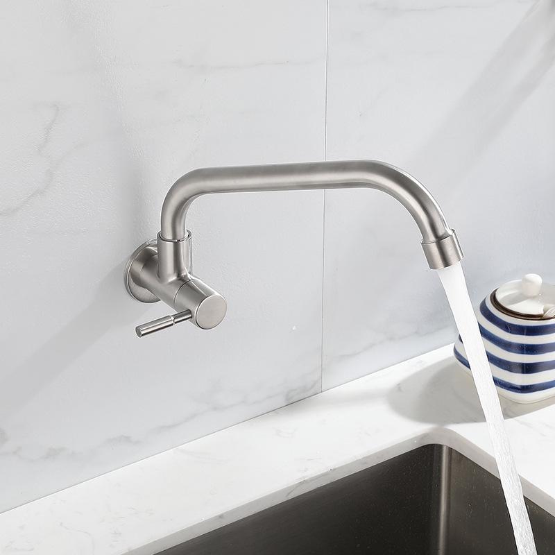 Wall-Mounted Stainless Steel Single Cold Faucet for Kitchen or Laundry Sink