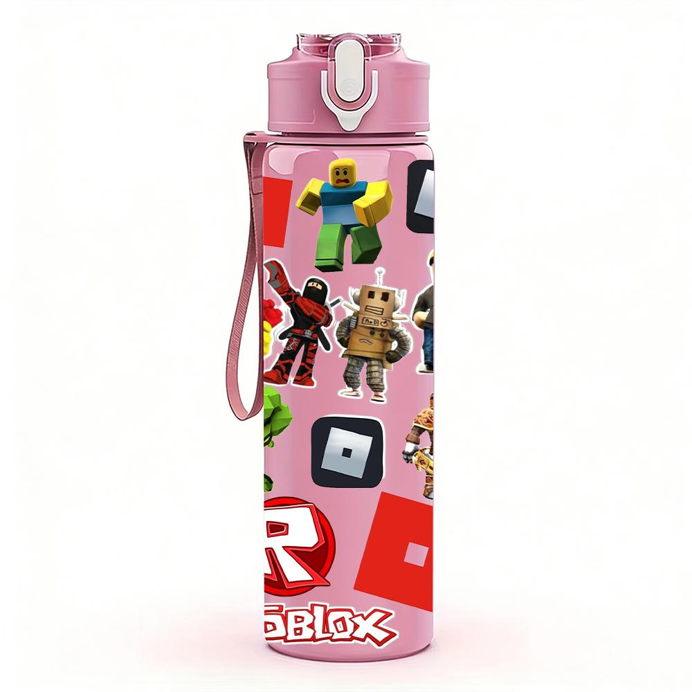 1PC Roblox Block Character Group 750ml Color Plastic Sports Water Bottle Leakproof Flip Straw Lid Suitable for Sports Office Home Use