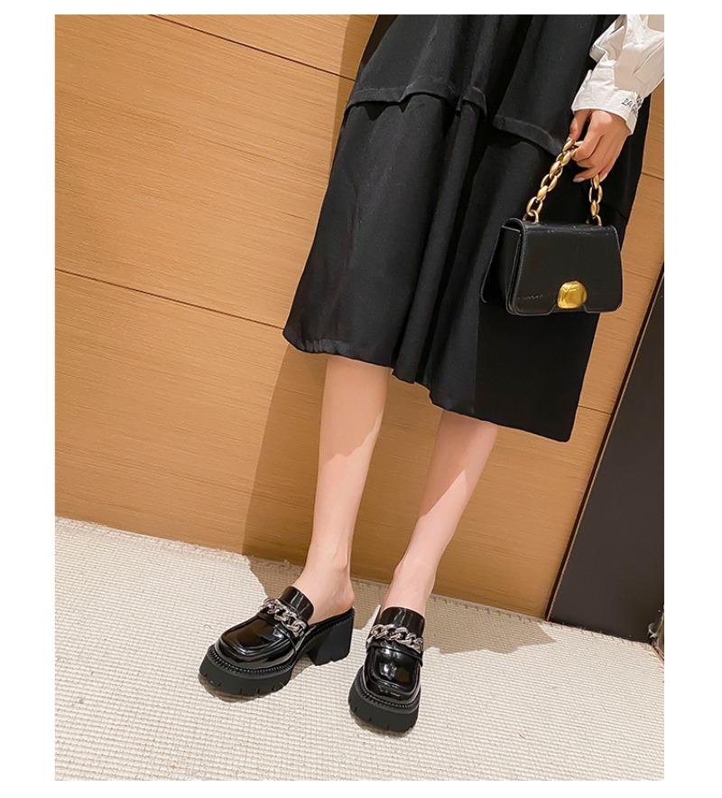 Autumn New Baotou Slippers Women's Round Head Deep Mouth Metal Chain Soft Sole Anti-slip Wear-resistant High Heels
