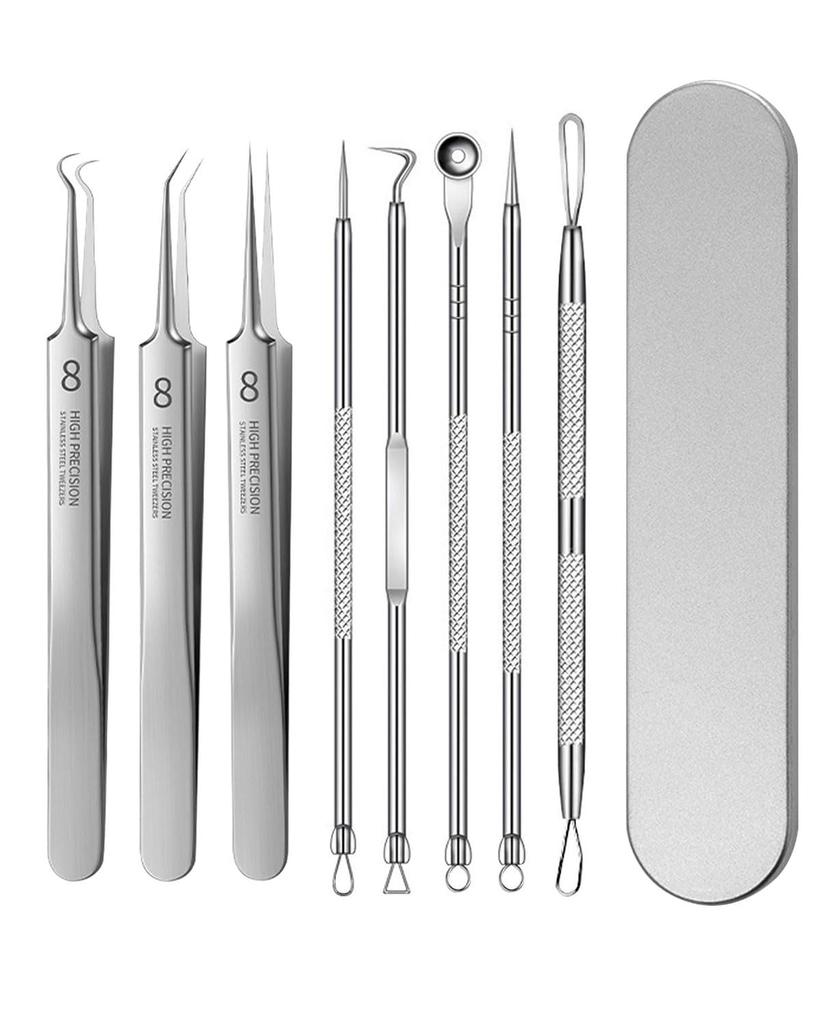 Samcos Precision Tweezers for Blackhead for Removing and Pore Precision Blackhead Storage Case Included Set of Removal, 0.1mm Tip, Ultra-Fine,