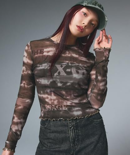 X-girl Typography and Marble Mesh Top 105252013012 Brown, Small