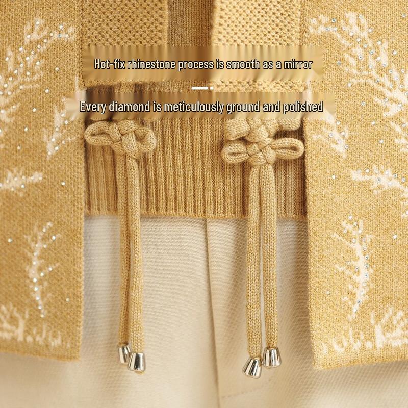 Yuzhaolin Women's Spring/Autumn Stand-Collar Jacquard Cardigan