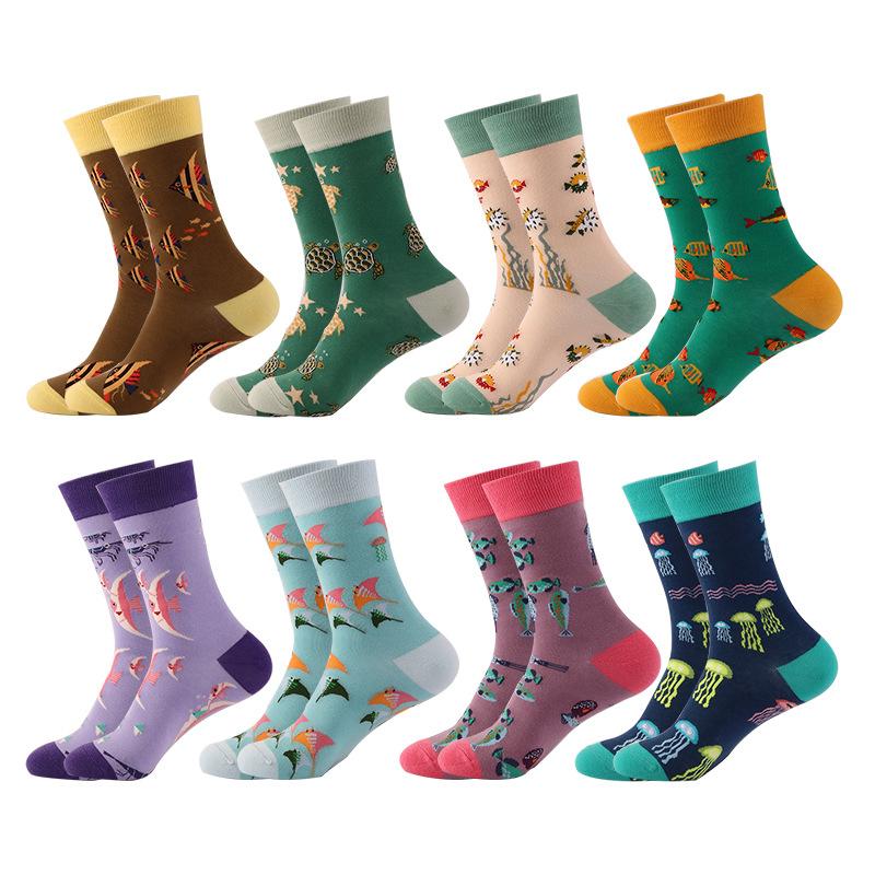 Funny Women Socks Cozy Cotton Socks Originality Seafood Animal Returnee Jellyfish Grouper Happy Male Japanese Harajuku Socks