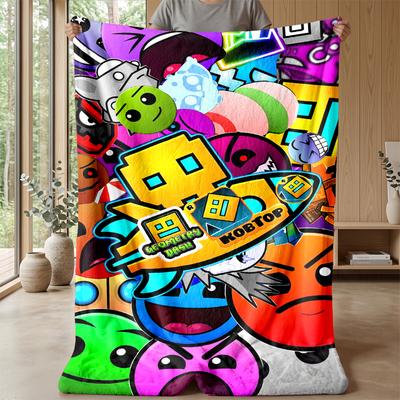 Geometry Dash Cozy Flannel Blanket, Comfortable Warm Throw Blanket for Bedroom Sofa Home Use