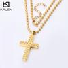Kalen Wheat Textured Cross Pendant Necklace Polished Stainless Steel Ball Chain Men's Simple Fashion Jewelry Wholesale