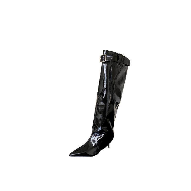 Boots Women's Boots Autumn New Two Wear Thin Heel Belt Buckle Stacking Boots with Skirt Temperament Thin Boots