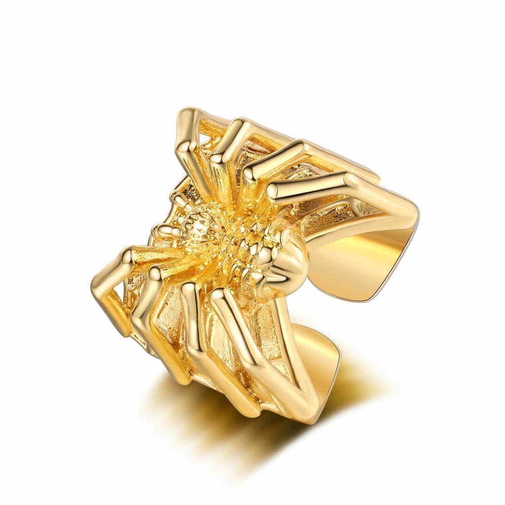 Men's Retro Distressed Thai Silver Spider Ring, Adjustable Punk Style Fashion Accessory