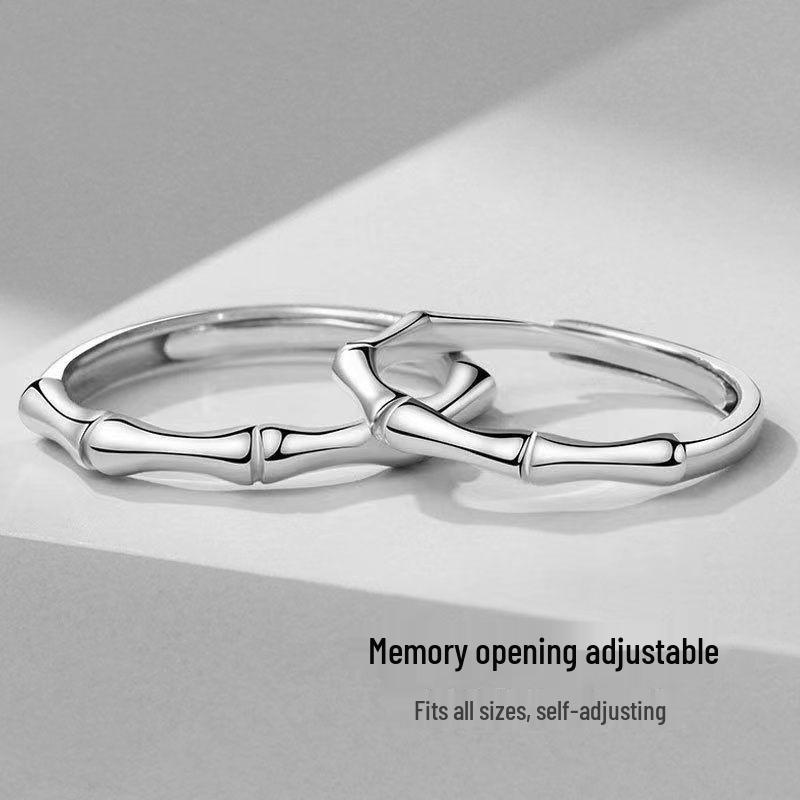 Silver-Plated Bamboo Joint Couple Rings - Easy Wear, Stylish Pair for Men and Women