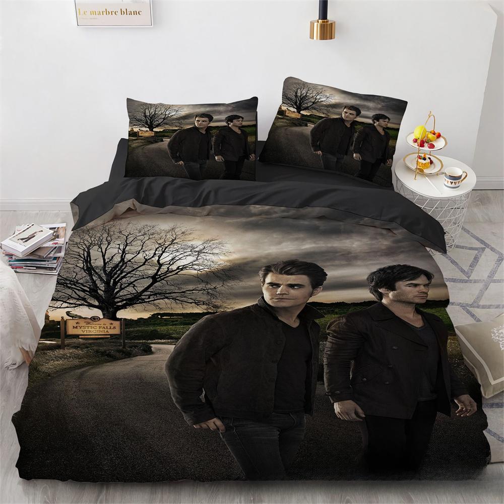 Damon Salvatore The V-Vampire D-Diaries Black Bedding Set, Anime Duvet Cover and Pillowcases, Home Bedroom Decor, Boys' Gifts