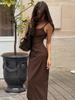 New Women's Elegant Solid Cami Maxi Dress Spaghetti Strap Bodycon Slip Dress Slim Fit Sleeveless Backless Dress for Office Brunch Daily Dates Wear