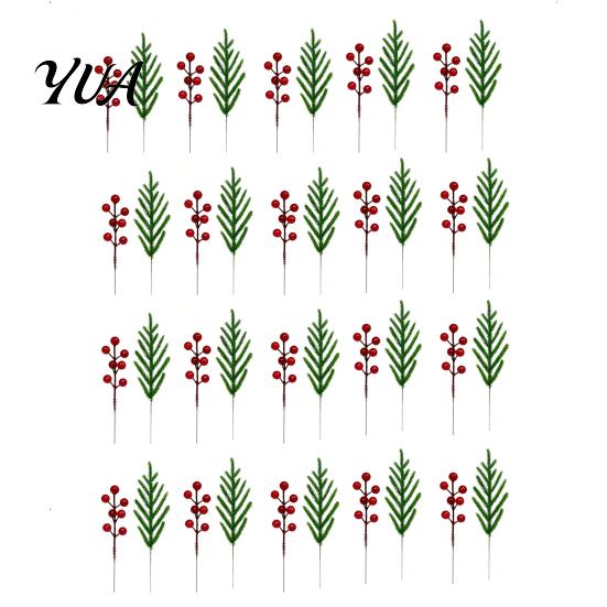 Decorative Floral Arrangements for Party 20Pcs Christmas Norfolk Pine Picks, Flocked Snow Branches with Artificial Plants Home Decor Red Berries,