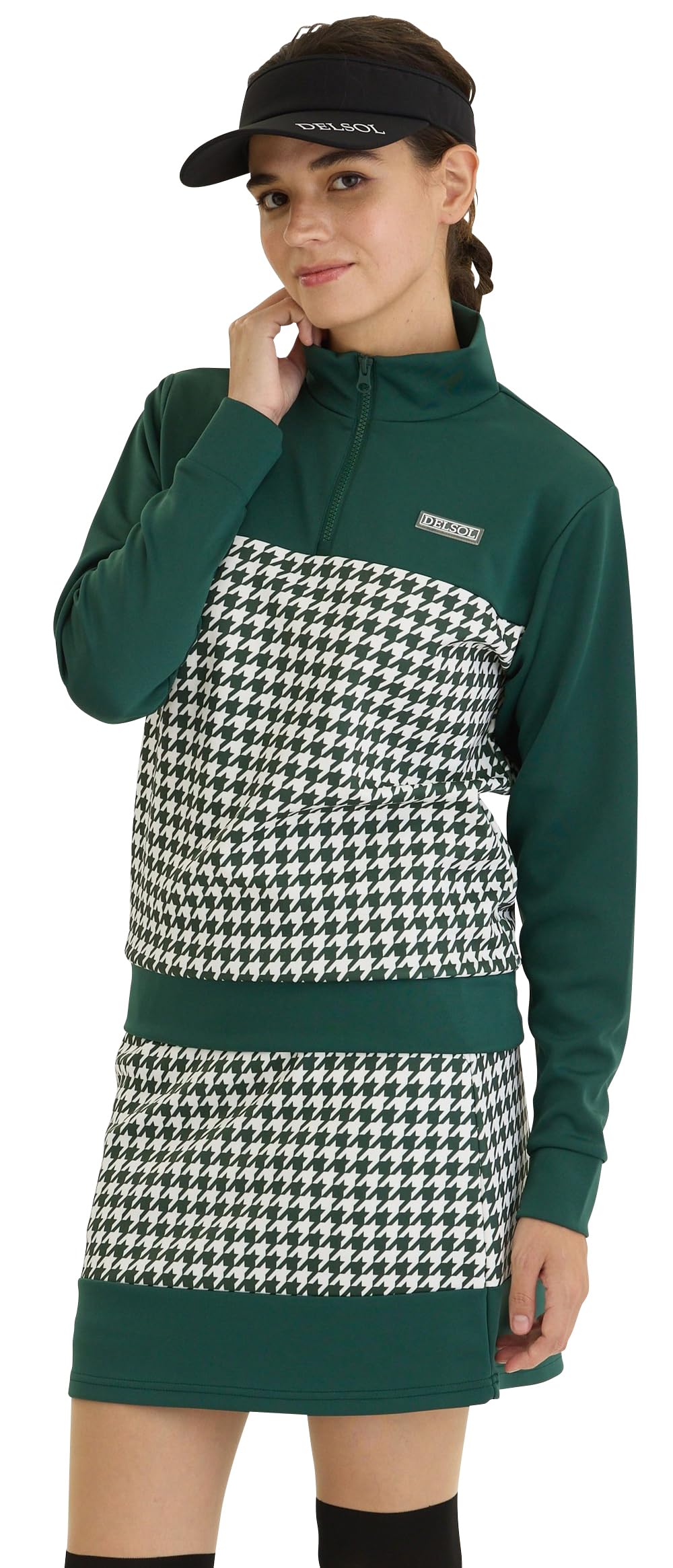 

Delsol 7907 Houndstooth Print Ponte Long Sleeve 2025 Golf Plus 4L Set, Green, Stretch, Fall/Winter Women s Wear, Half-Zip, Sizes, Green, M, L, LL, 3L, зелений