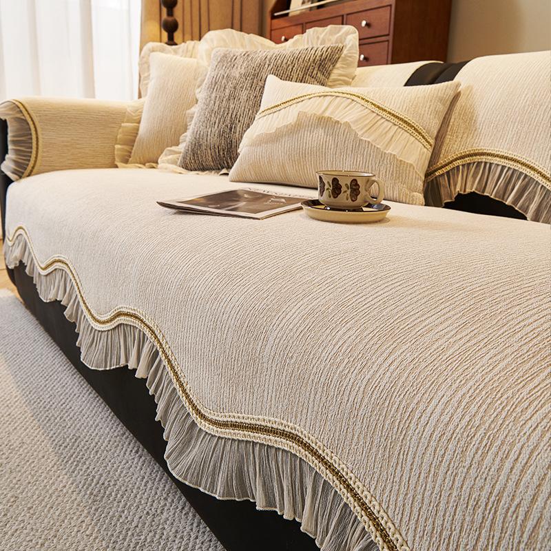 Cream Wind French Special-Shaped Sofa Cushion, New Four-Season Universal, Advanced Sense, Irregular Seat Cushion, Non-Slip Cover, Striped